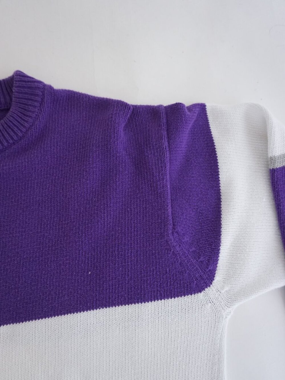 Vintage Main River Purple White Stripe Knit Sweater Cotton Crewneck Large - Picture 9 of 9